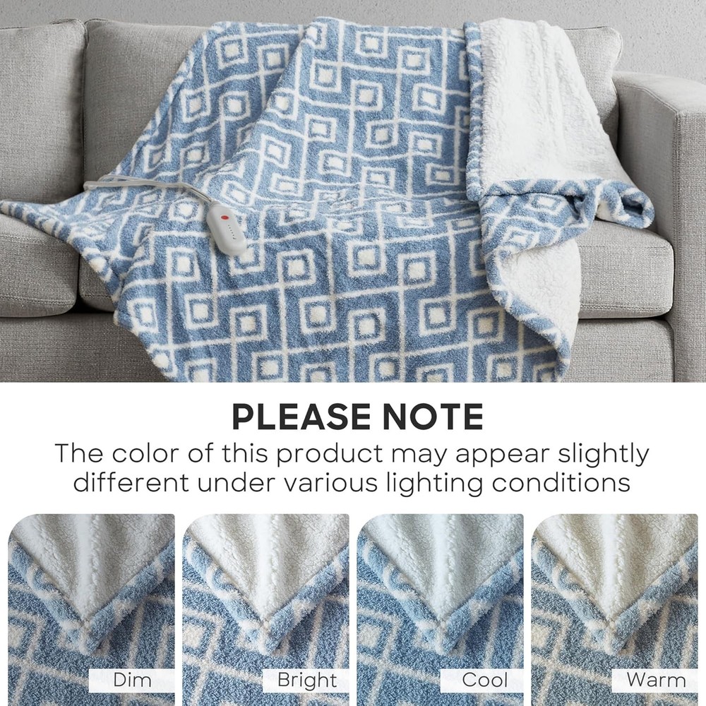 Heated Blanket Eletric Throw Blanket Soft Warm Reversible Feathersoft Sherpa