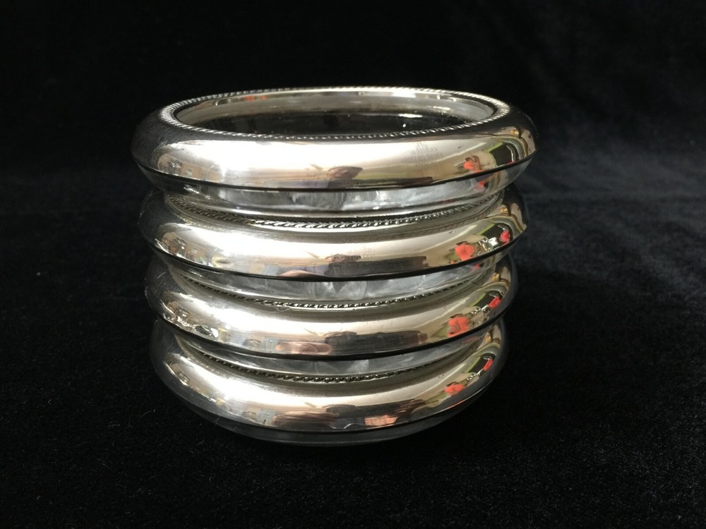 4 Frank FB Rogers Sterling Silver Coasters, 2 7/8" Inside, 3 3/4" Outside