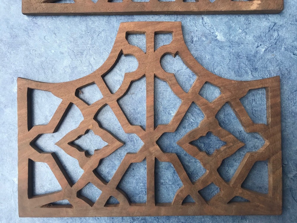 Pair of Hand-Cut Walnut Fretwork Pieces