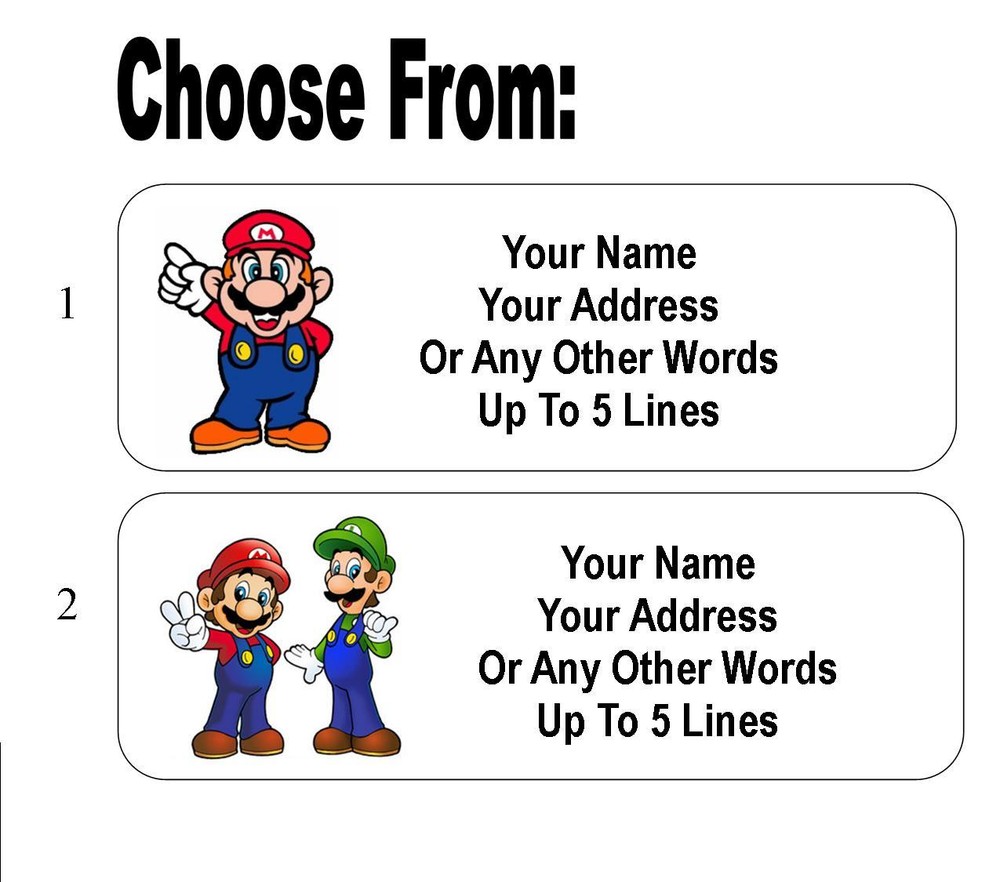 30 Mario / Luigi Personalized Address Labels