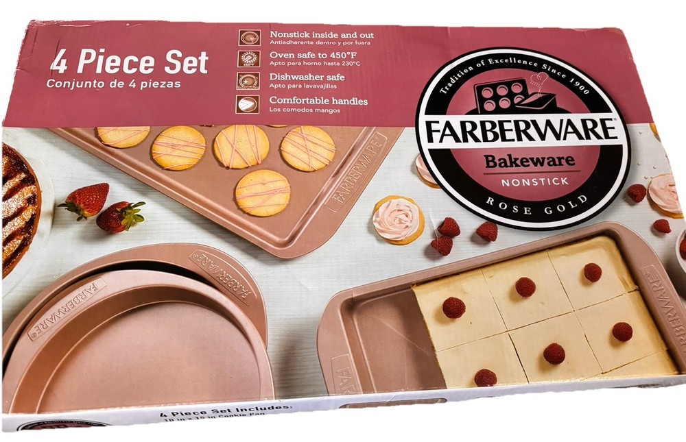 Farberware Rose Gold 4-piece nonstick bakeware set.