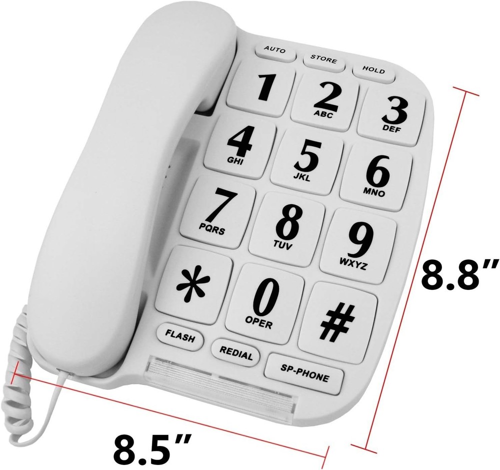 Big Button Phone for Wall or Desk with Speaker and Memory White