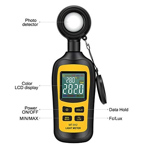 Digital Light Meter - Handheld Illuminance & Ambient Temperature Tester, 200,000