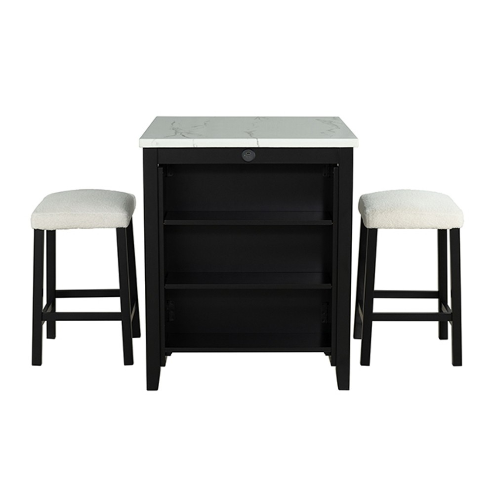 Dining Room Transitional 3pc Dining Set Gloss Table Top w Storage Shelves Side