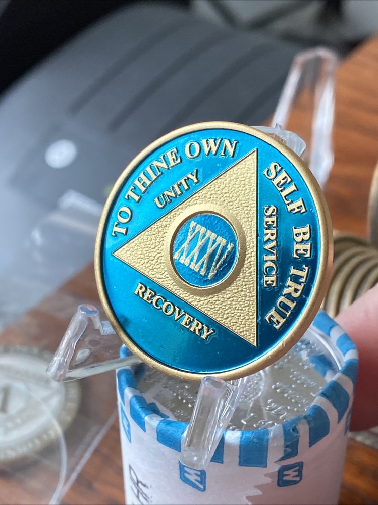 35 Year AA Medallion Blue Gold Plated Sobriety Chip