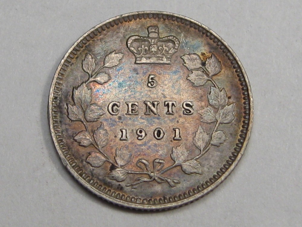 VF/XF Cleaned? 1901 Silver 5¢ Five Cent CANADA. #44