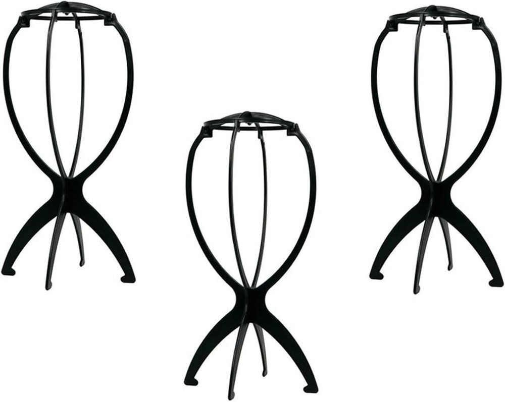 Freestanding 3-Piece Hat & Wig Display Stand - Classic Black Plastic Design
