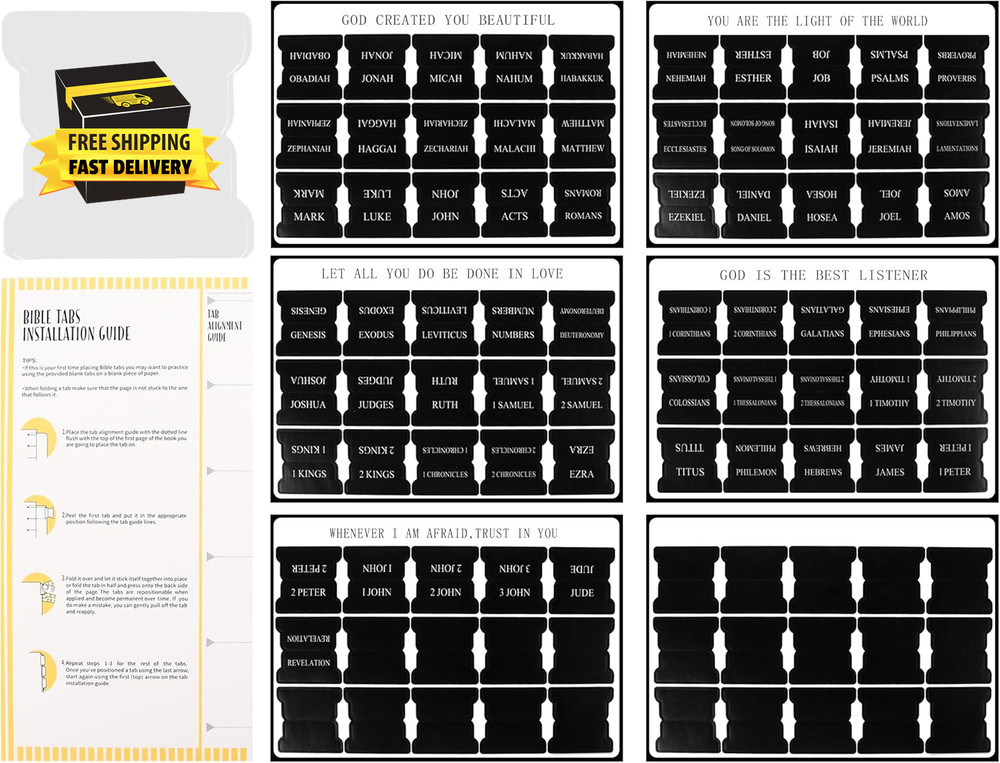 Black Bible Tabs for Men - Paper Index Tabs for Scripture Study & Chapter Marker