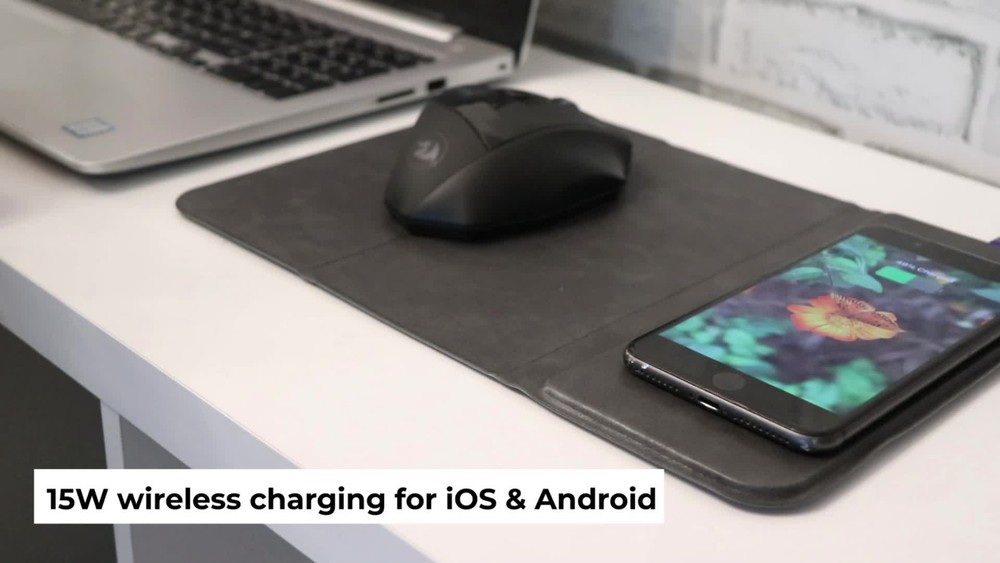 Wireless Charging iPhone and Android Folding Mouse Pad & Stand, 15W Charging