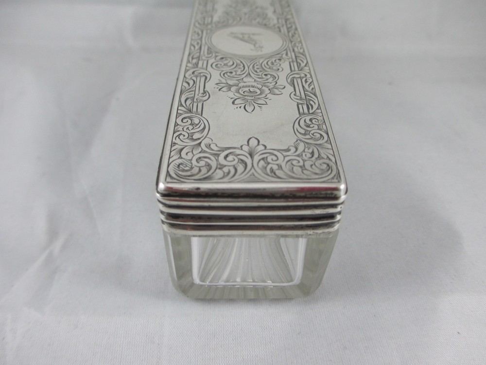 GORGEOUS VICTORIAN, CUT GLASS & SOLID SILVER LIDDED TRINKET BOX, LONDON 1856