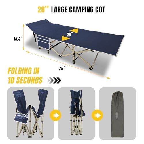 Folding Camping Cot for Adults,600LBS Max Load,28" Wide Sleeping Cot with Blue