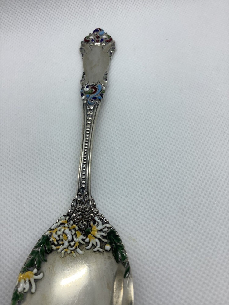Antique Sterling Silver Enamel Spoon.