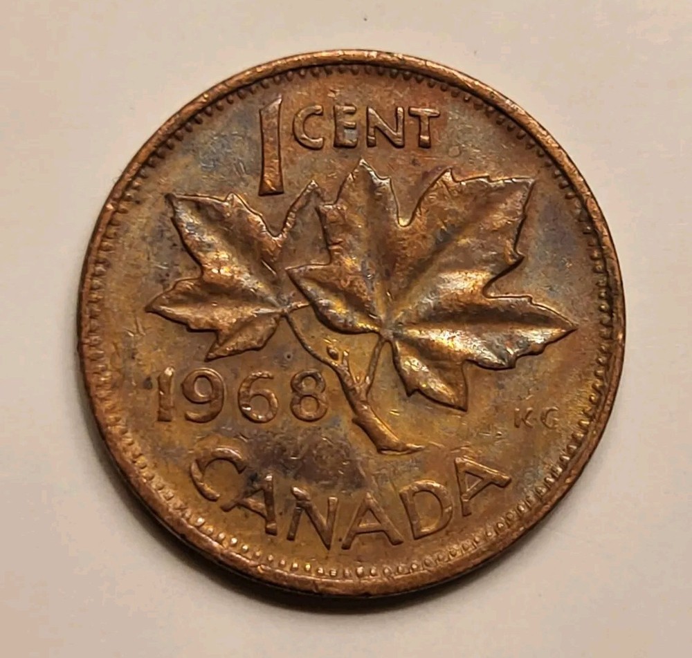 1968 Canadian Maple Leaf Twig Penny 1 Cent
