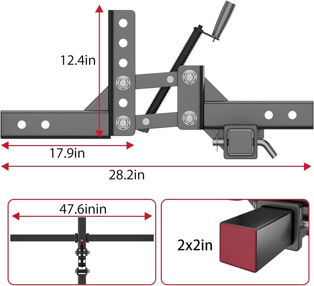 48" Width ATV/UTV Manual Implement Lift 1-Point Lift System For 2 Inch Receiver