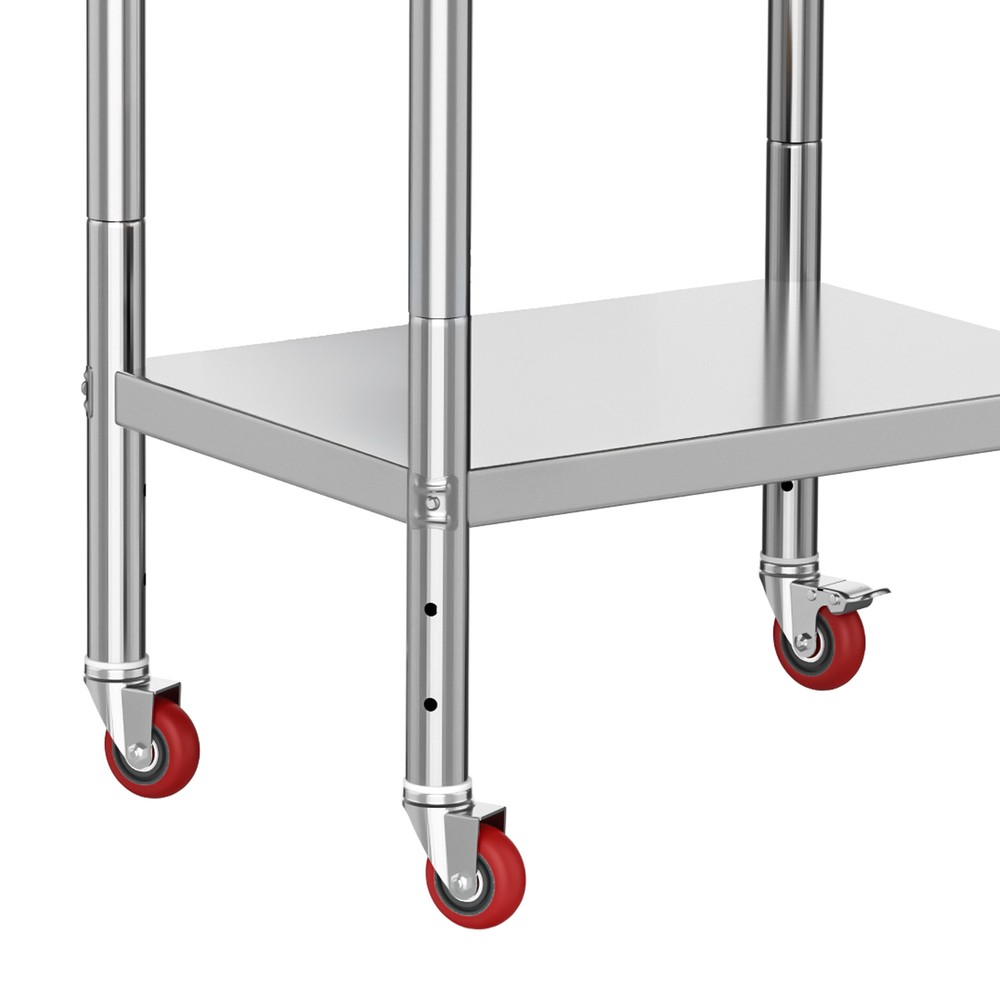 30"x24" Rolling Kitchen Work Table Stainless Steel Double Shelf Lockable Wheels