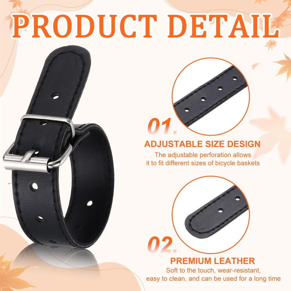 4 Pcs Adjustable Leather Bicycle Basket Strap, Black