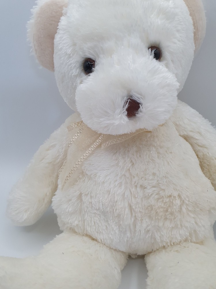 DREAMPETS TEDDY BEAR WHITE WITH BEIGE EARS AND BOW 30CM