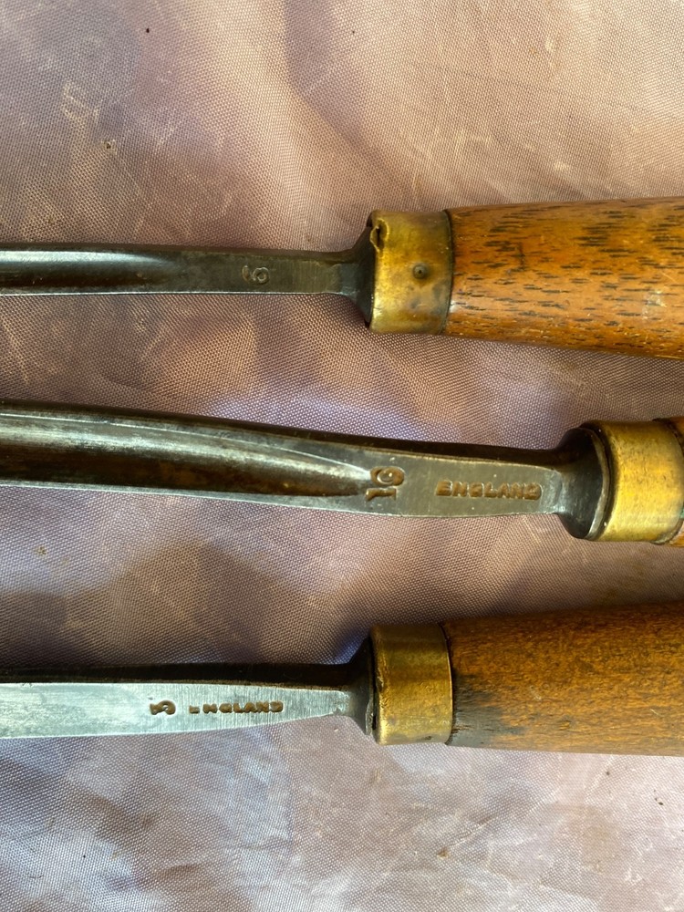 LOT OF 3 VINTAGE S J ADDIS CARVING GOUGES CHISELS - EXCEL OR VERY GOOD COND