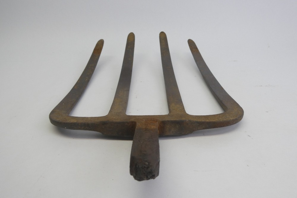 Antique Four Pronged Blacksmith Made Pitchfork Head Tool Part