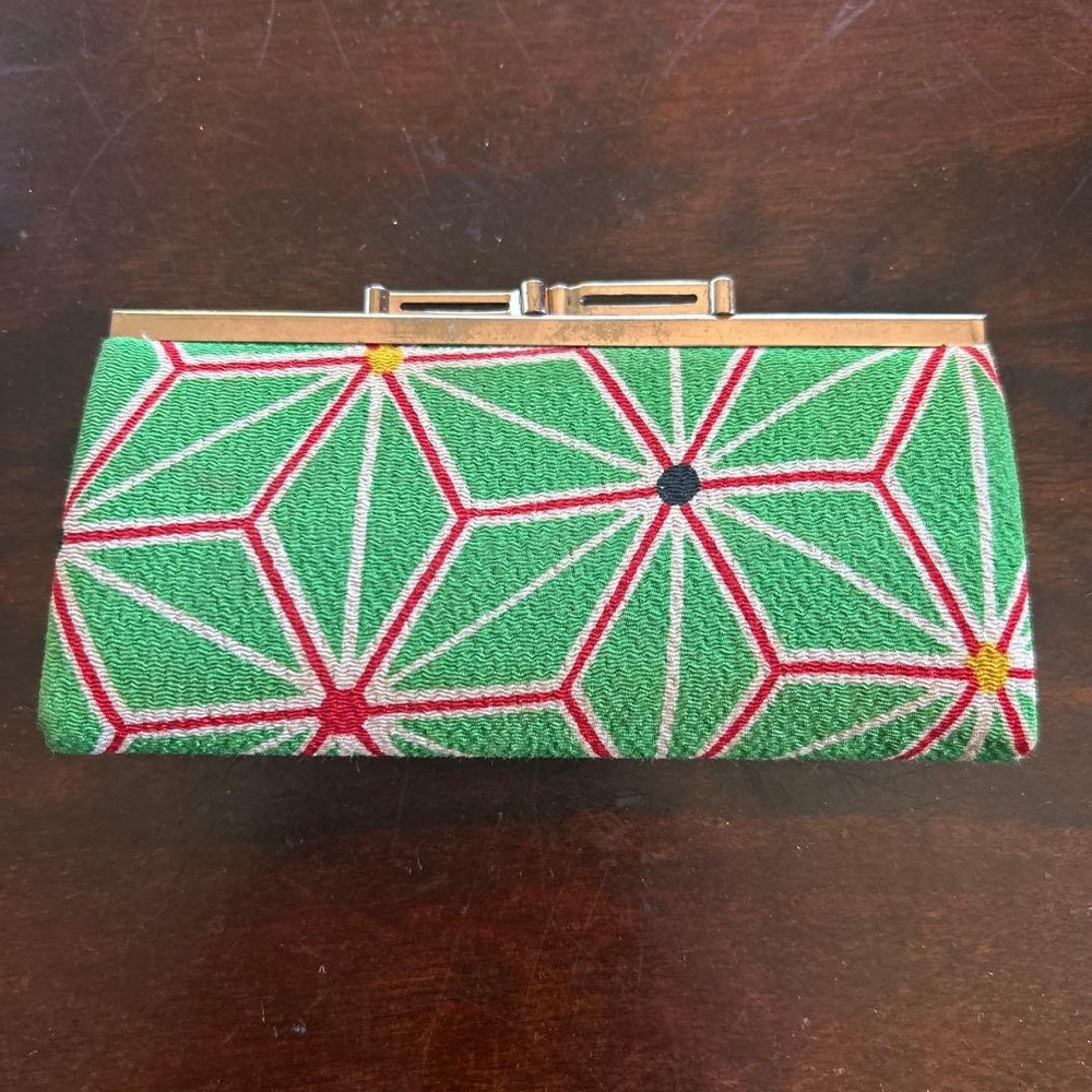 Geometric Pattern Canvas Clutch Bag Red Interior Compact