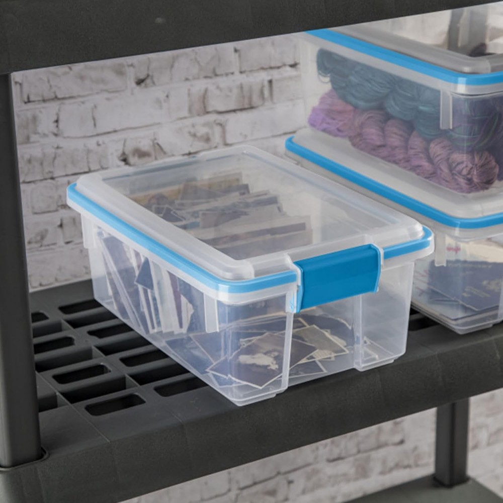 12 Qt Gasket Box, Stackable Storage Bin with Latching Lid and Tight Seal, 6-Pack