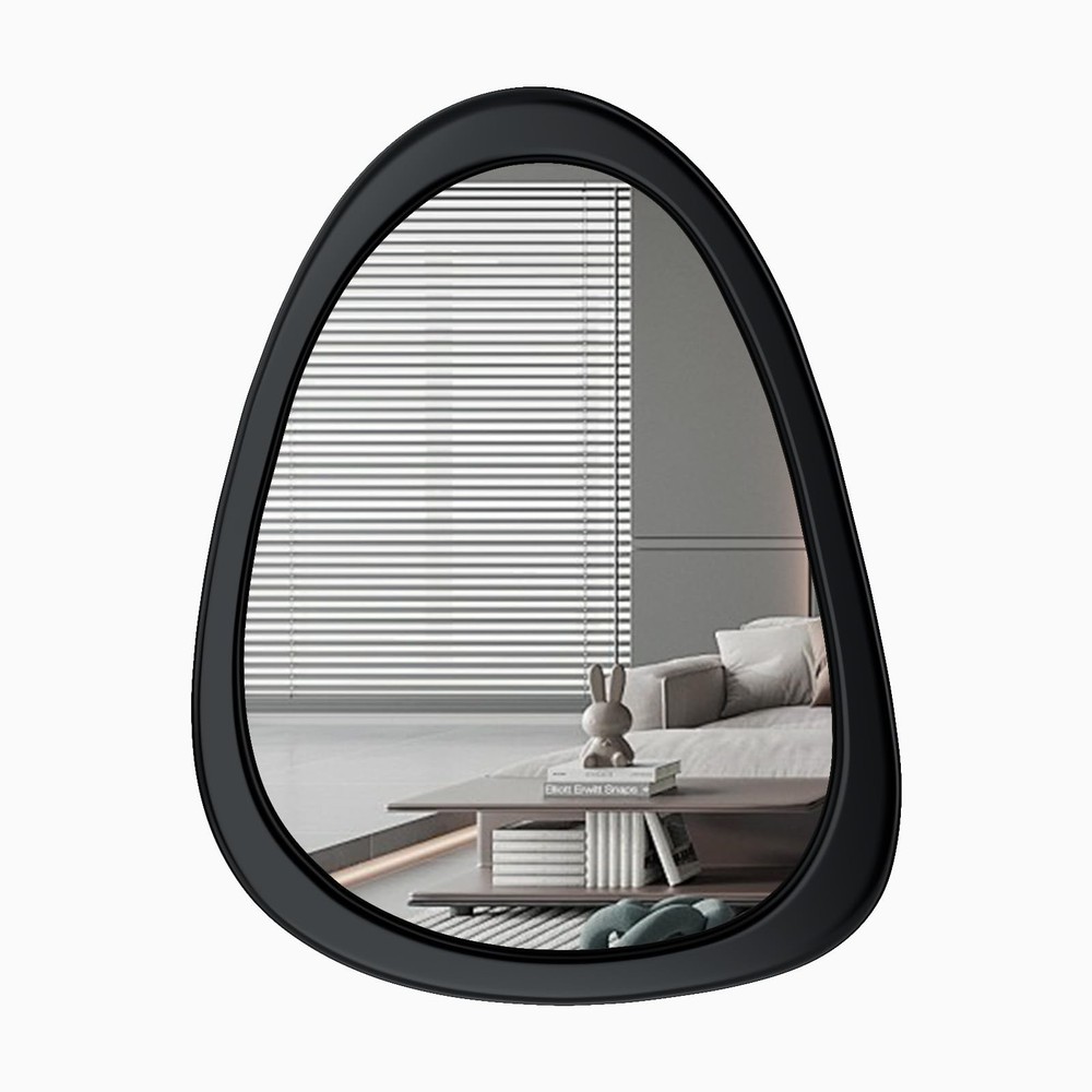 34"x 26" Irregular Wall Mirror, Black Frame Wood Asymmetrical Decorative Wall...