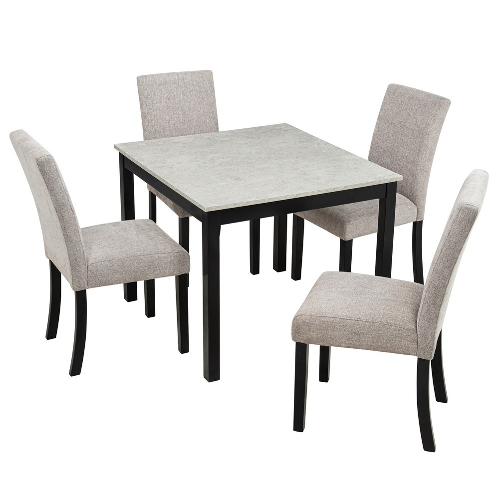 5-Piece Dining Table Set with Square Solid Wood Table and 4 Upholstered Chairs