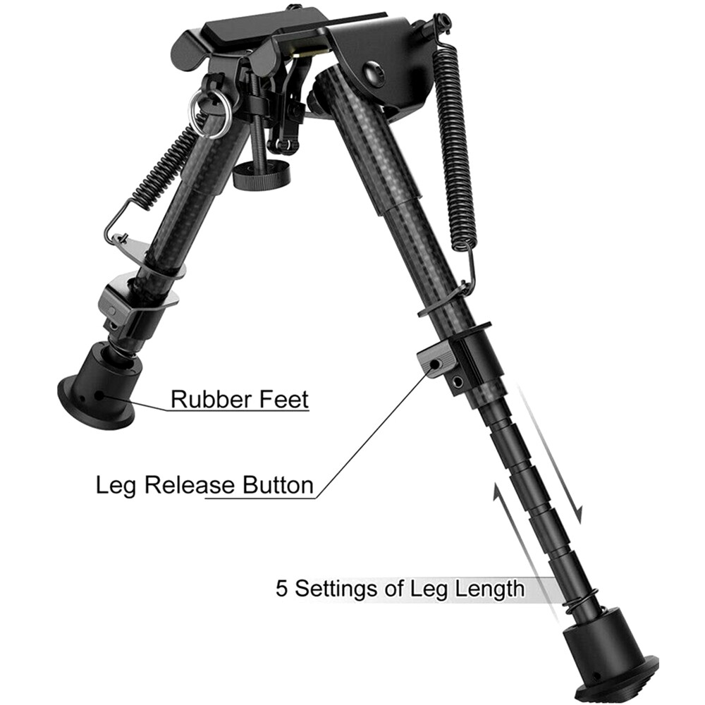 Adjustable 6-9'' Carbon Fiber Rifle Bipod Spring Return Hunting With Adapter
