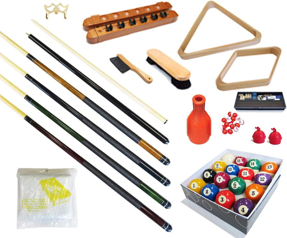 Pool Table - Premium Billiard 32 Pieces Accessory Kit - Pool Cue Sticks Bridge B