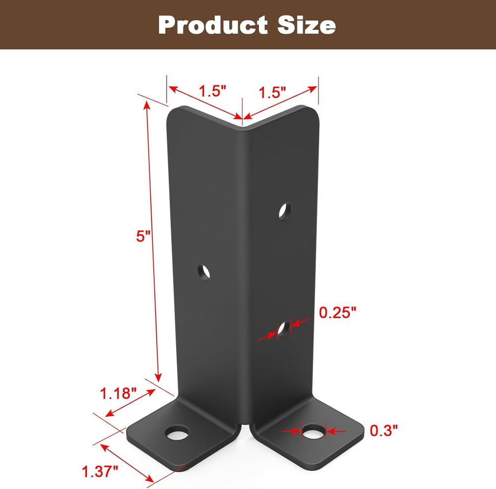 4 Pcs Adjustable Deck Post Anchor Brackets Kit - Fit 1.5x1.5, 2x2, 2x4, 4x4 Post
