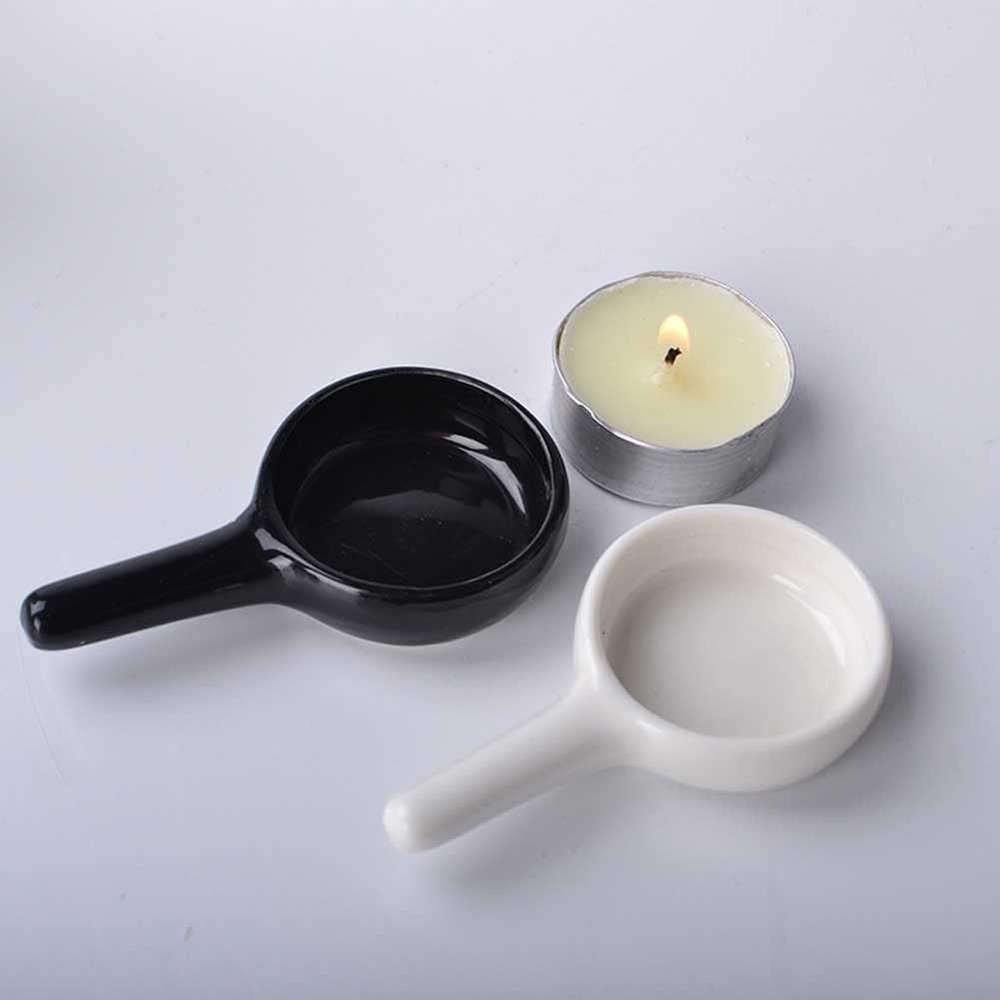 2 Pcs Ceramic Candle Spoon Tealight Wax Warmer White, Black