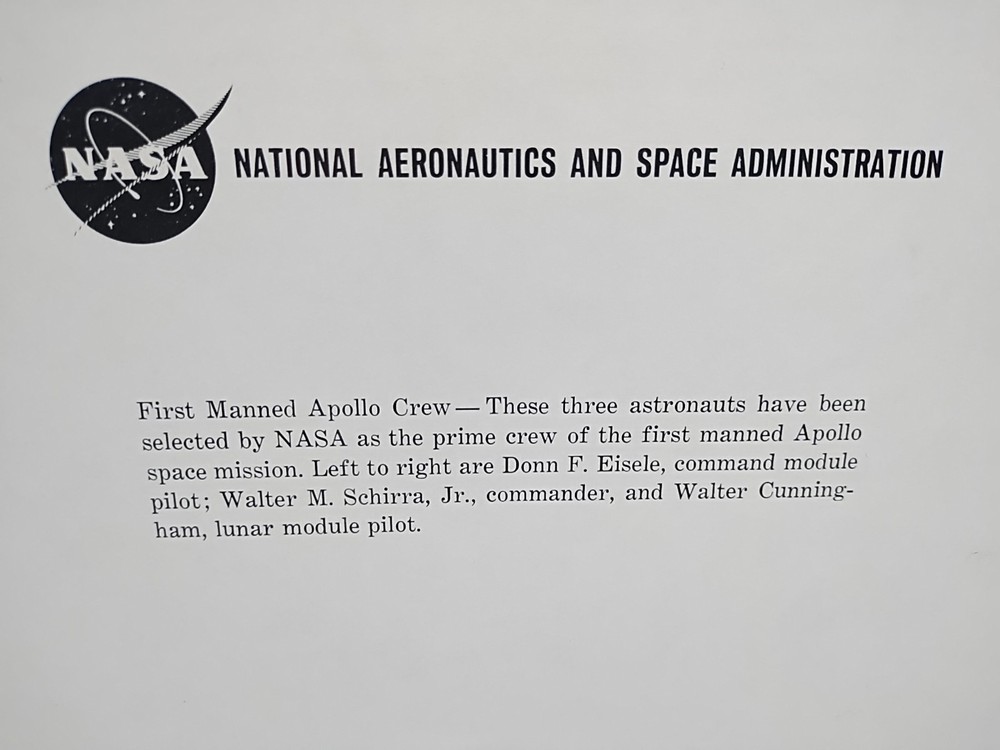 NASA APOLLO CREW LITHOGRAPH SIGNED By Eisele Schirra Cunningham Autographed