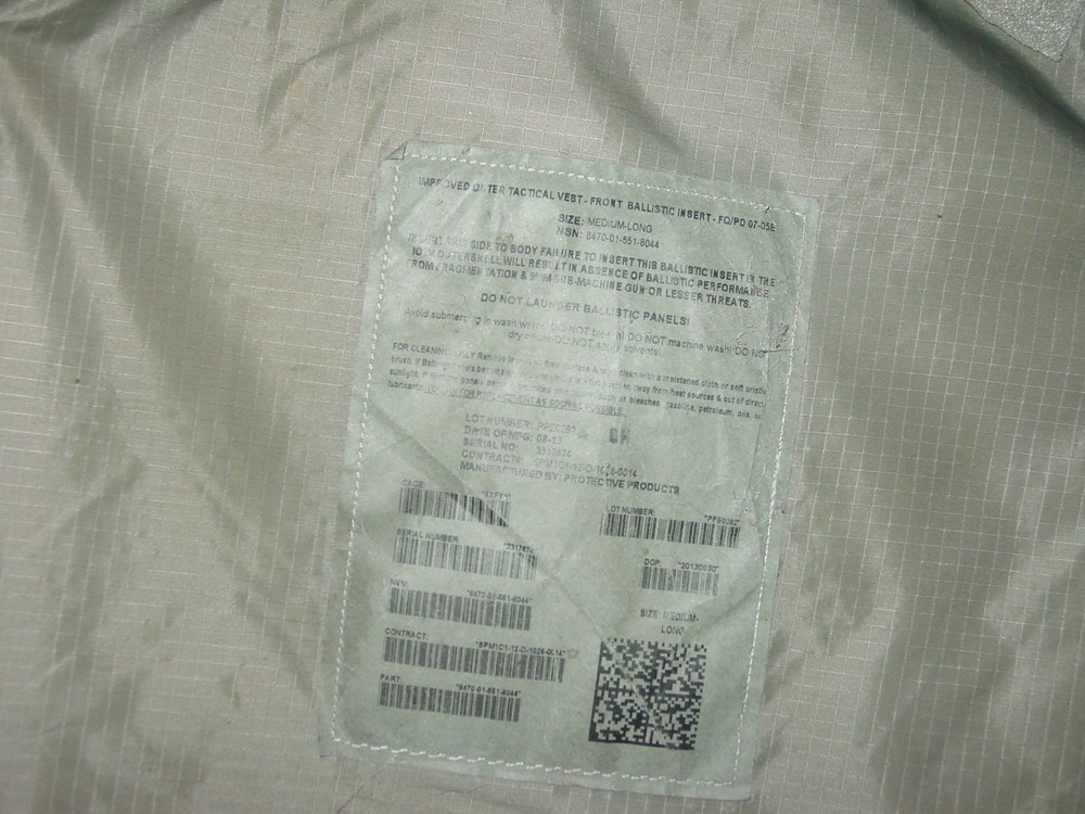 2pc Level IIIA Soft Body Armor Gray Inserts Size Medium (Long)