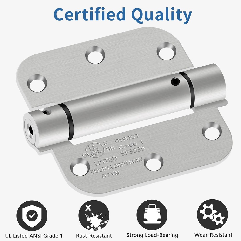 4 Pack 3.5 Inch Self Closing Door Hinges 5/8" Radius Corners Spring Loaded Hinge