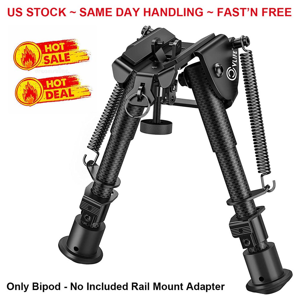 6-9 inch Hunting Rifle Bipod Adjustable Spring Return for Sling Stud Clamp Mount