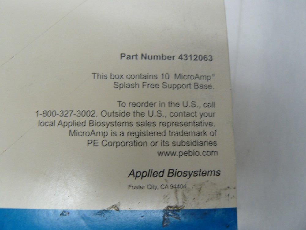 APPLIED BIOSYSTEMS 4312063 MICROAMP 96-WELL SPLASH FREE SUPPORT BASE NEW