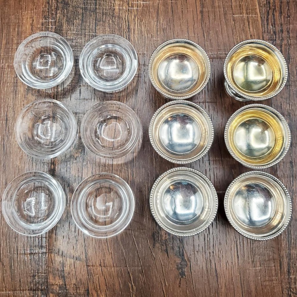 6 Tiny German 800 Silver Personal Salts Bead Edge Salt Cellar 1 3/8"
