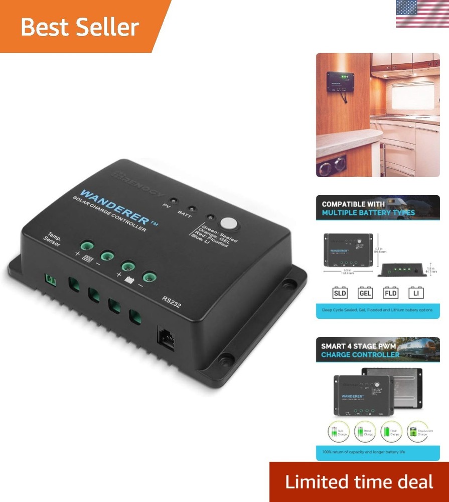 12V Bluetooth-Enabled Solar Charge Controller with 30A Capacity & LED Display