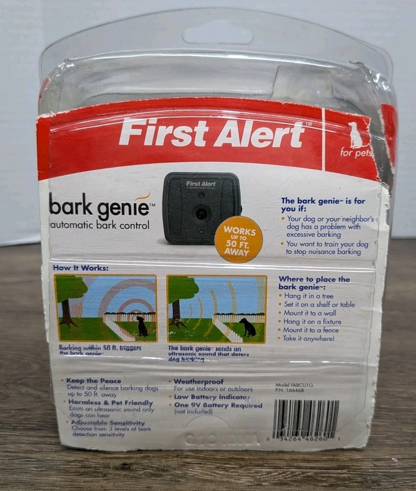 First Alert Bark Genie Automatic Ultrasonic Bark Deterrent Device in Box Tested