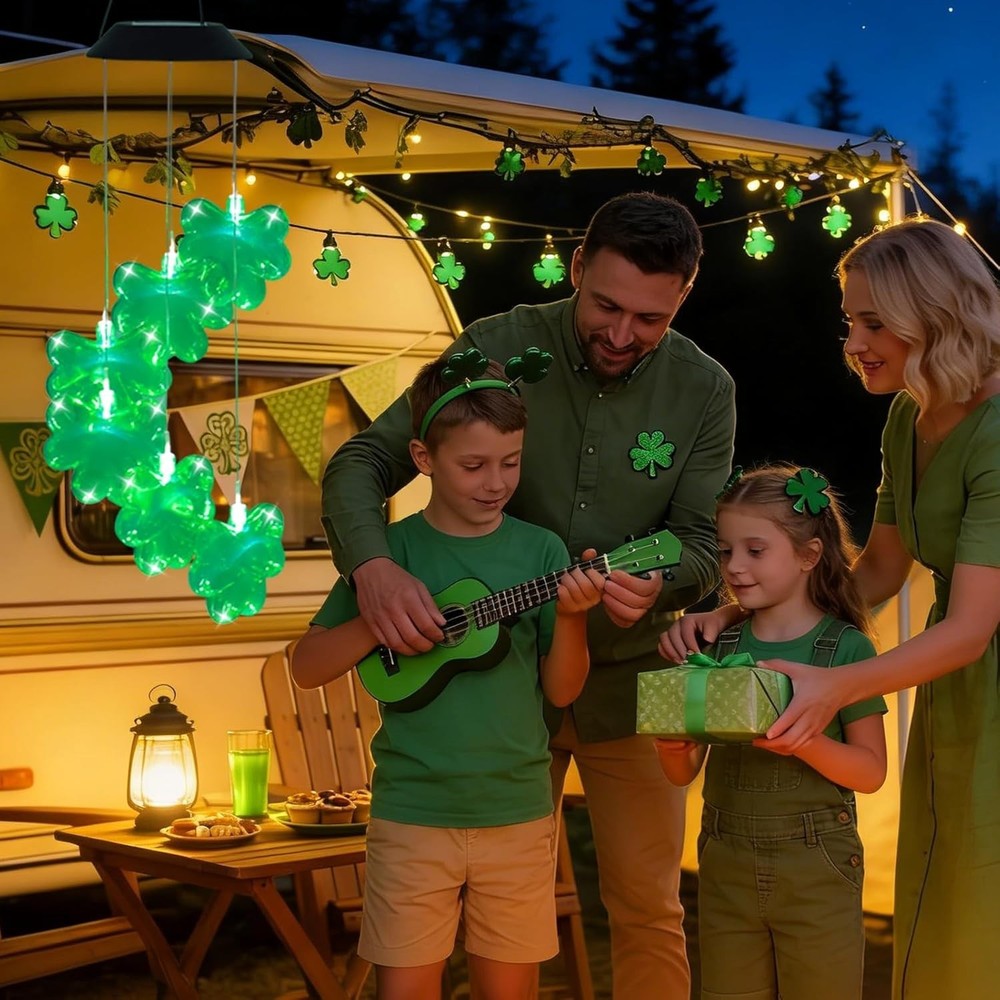 St. Patrick's Day Shamrock Solar Wind Chimes, St Patrick's Day Decorations