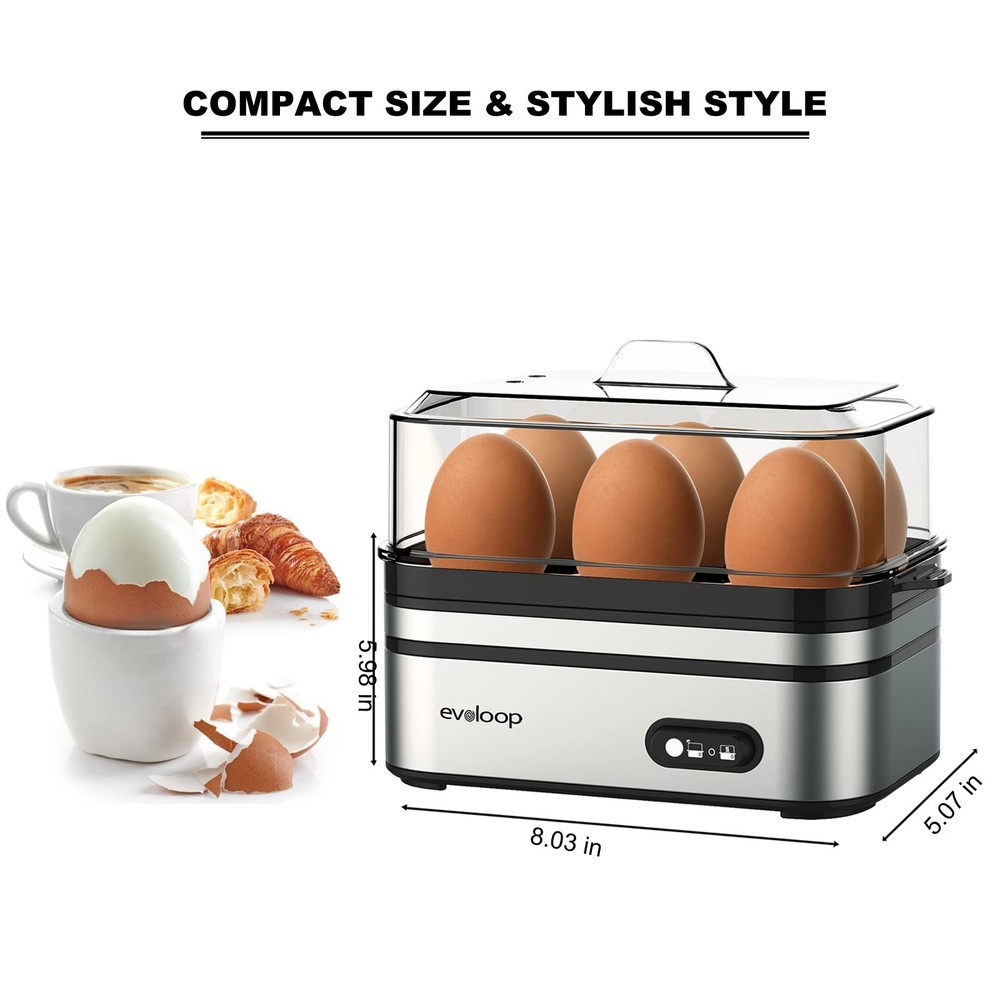 Rapid Egg Cooker Electric 6 Eggs Capacity, Soft, Medium, Hard Boiled, Silver