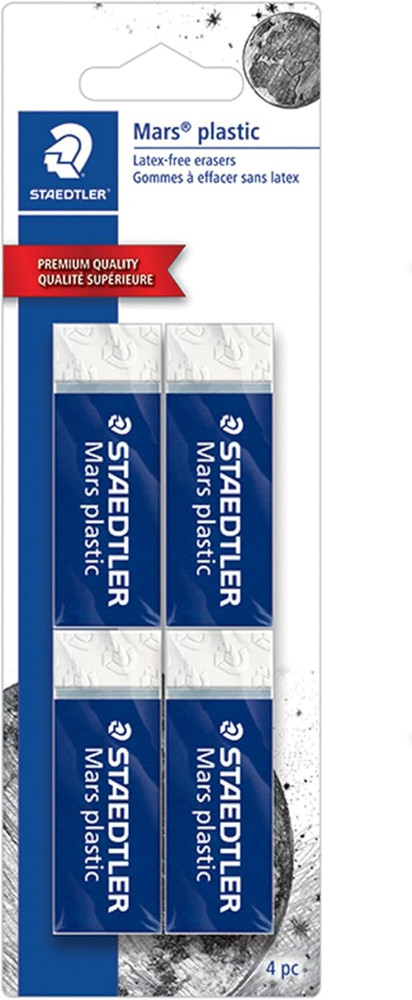 Mars Plastic Vinyl Erasers (4-Pack), White Erasers for Clean & Precise Results -