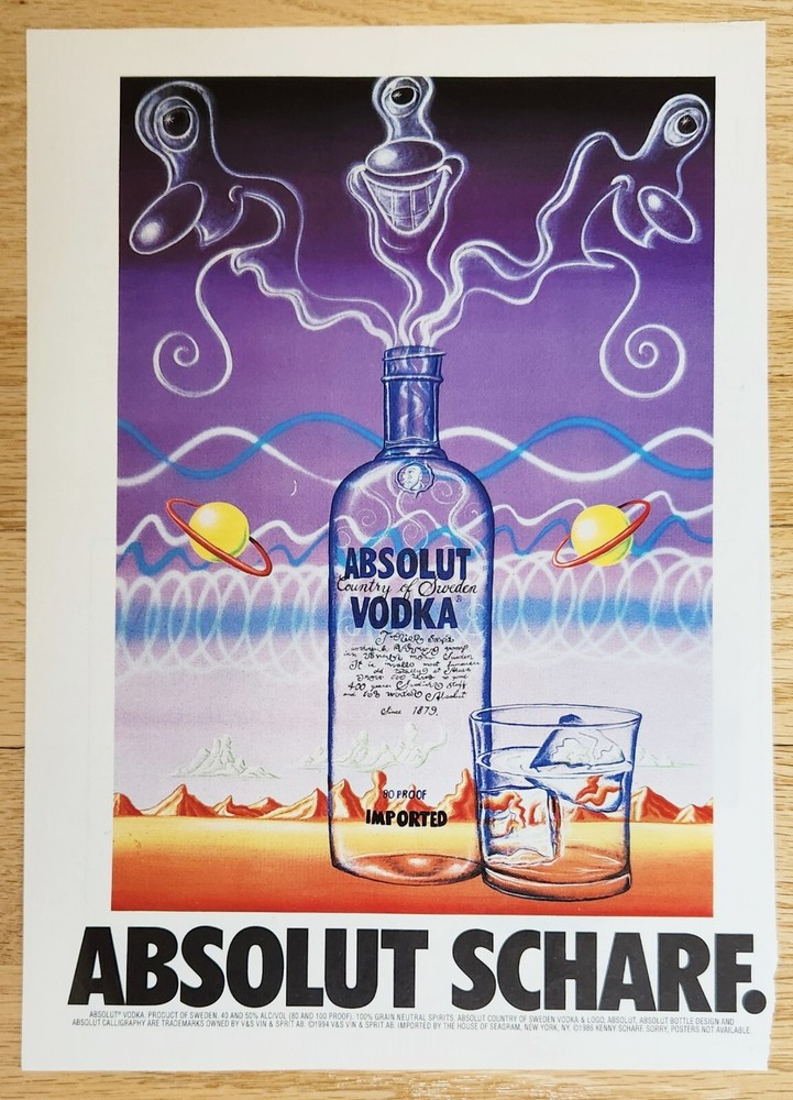 2 Vintage 1986 Absolut Scharf Vodka Ads
