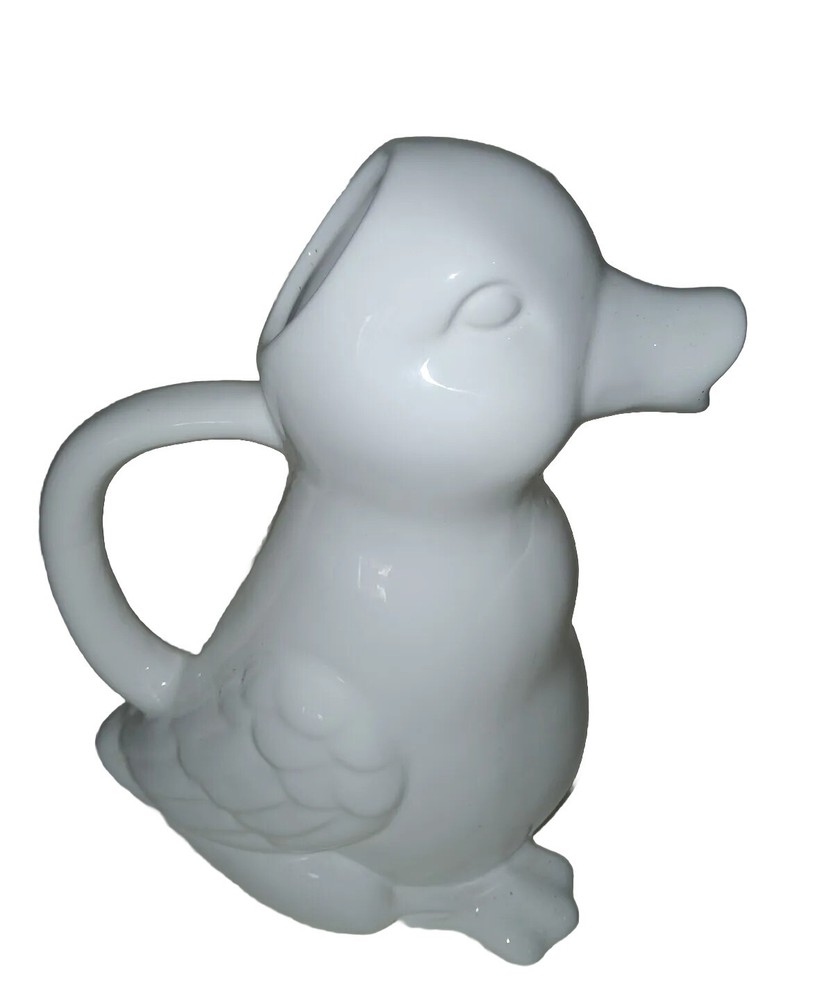 Vintage White Ceramic Pottery Duck  Water Pitcher 9.5