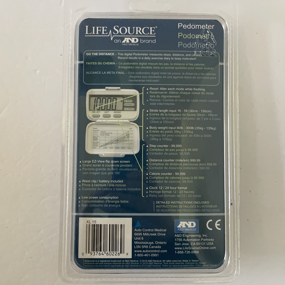 New Life Source XL15 Pedometer Step Distance Calorie Counter