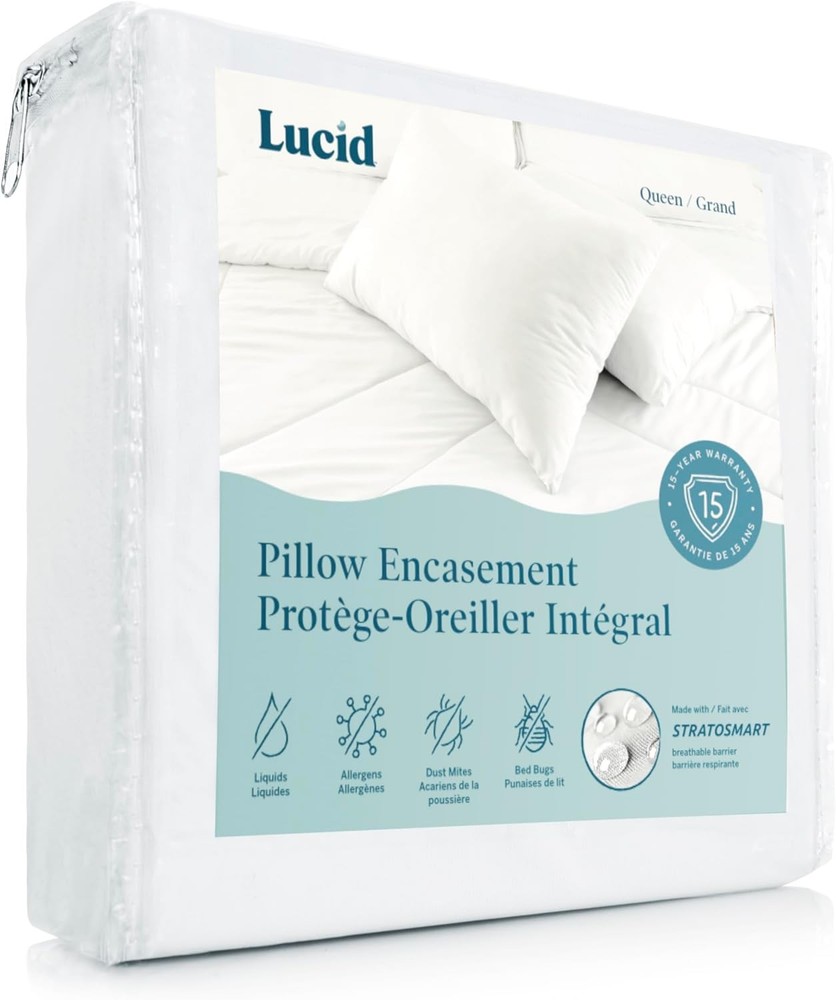 Zippered Pillow Encasement – Waterproof Standard Size Pillow Protector – Shields