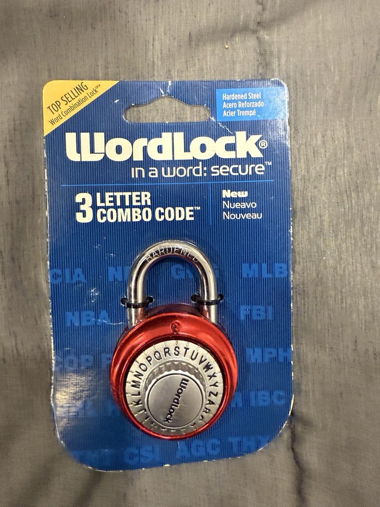 WordLock Dial Combination Padlock 3 Letter Text Combo Shim Proof Red