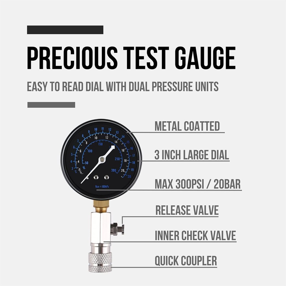 Universal 10-in-1 Engine Compression Tester - Gasoline Cylinder Pressure Kit