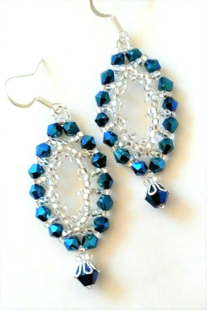Handmade Cobalt Marquise Beaded Earrings