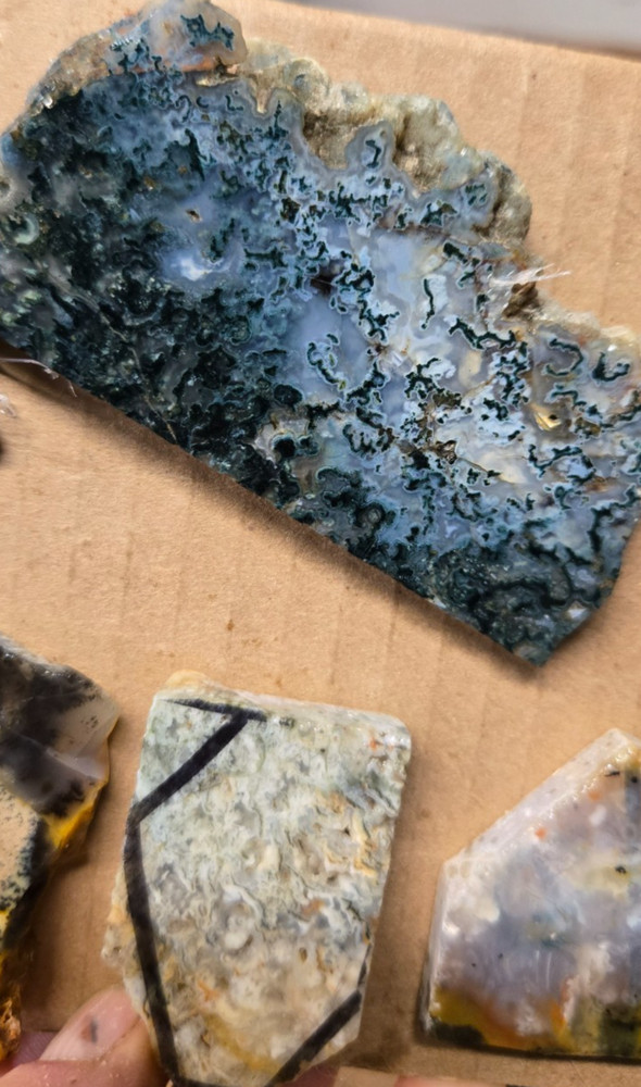 Assorted Agates, THICK Trimmed Cabochon Slabs Preforms 7 Pcs, Flat 121